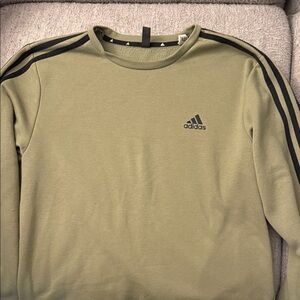 adidas Olive Green Crewneck Sweatshirt with Black Shoulder Stripes